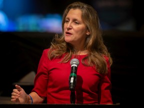 Deputy Prime Minister, Chrystia Freeland, addresses the 70th Annual APMA Conference at Caesars Windsor, on Wednesday, Oct. 19, 2022.