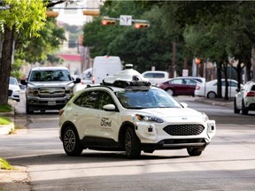 FILE PHOTO: A driverless car operated by Argo AI drives in Austin, Texas, U.S. May 12, 2022 in this handout picture taken May 12, 2022.