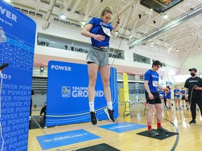 Former University of Windsor Lancers basketball player Arianna Milani competes in the vertical jump at an RBC Training Ground qualifier in Guelph earlier this year. Photo by Laurel Jarvis