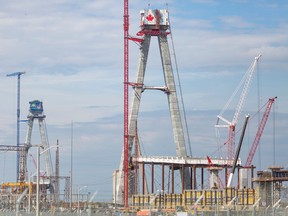 Construction on the Gordie Howe International Bridge continues, on Thursday, Oct. 6, 2022.