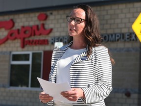 Windsor Ward 1 candidate Darcie Renaud speaks during a press conference at the Capri Pizza Recreation Complex on Tuesday, October 4, 2022.