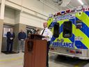 Essex-Windsor EMS Chief Bruce Krauter addresses media at the Essex-Windsor EMS station in Tecumseh following a declaration of emergency by the County of Essex on Oct. 17, 2022.