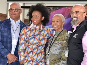 Diversity and inclusion advocate, journalist and attorney Hadiya Roderick (second from left), Chris Porter (left), Brenda McCurdy (second from right), during Freedom Achievers, Saturday, October 1, 2022. A series co-sponsored by the Amherstburg Community Foundation with the participation of Monty Logan, Chairman of the Amherstburg Freedom Museum.