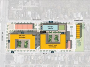 Concept drawing of the upper floor levels of the proposed Fairmount Properties $100-million Global Village west of downtown Windsor.