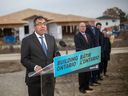 Kaleed Rasheed, Minister of public and business service delivery, speaks during a press event discussing the housing affordability action plan, while at a housing construction site on Lilymac Boulevard, in South Windsor, on Thursday, Oct. 20, 2022.