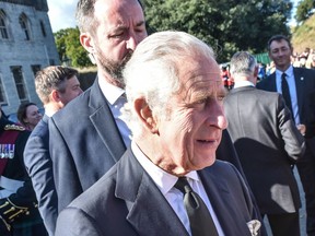 King Charles appears at Cardiff Castle last month.