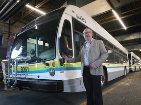 Tyson Cragg, executive director of Transit Windsor is shown with newly purchased buses on Friday, October 21, 2022.