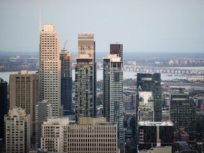 Commercial and residential buildings in the city skyline of Montreal, Que.