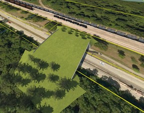 This 2020 artist rendering shows the earlier “preferred” wildlife crossing stemming from a municipal class environmental assessment study looking at identifying opportunities to provide safe passage for area wildlife and species at risk and create landscape connectivity in the Ojibway Prairie Complex at Ojibway Parkway south of Broadway Boulevard. Critics pointed out that the crossing ended at a rail yard.