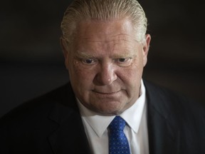 Ontario Premier Doug Ford speaks to the media after attending the opening of the Kubota's new Canadian corporate headquarters and distribution facility in Pickering on October 12, 2022.