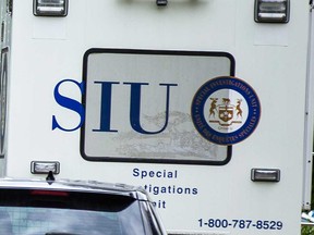 The logo of Ontario's Special Investigations Unit is visible on a SIU vehicle in this October 2022 file photo.