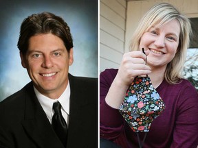 Daniel Hofgartner of Tecumseh (left) and Alicia Higgison of Tecumseh (right) in file photos. Both are running in Tecumseh's 2022 municipal election to be the town's Ward 1 councillor.