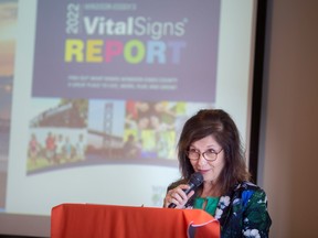 Lisa Kolody, executive director of the WindsorEssex Community Foundation, is pictured during the release of the 2022 Vital Signs Report, during a press conference at Art Windsor-Essex, on Wednesday, Oct. 5, 2022.