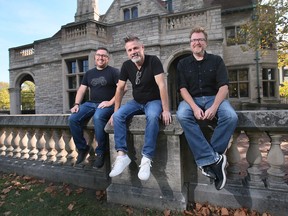 Aaron Hucker, left, Nick Shields and Mike Evans were part of the Suede team that produced a documentary called Willistead Manor: The Home that Shaped a Community, which will premier at WIFF this year. They are shown at the manor on Wednesday, October 5, 2022.