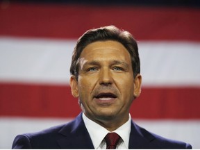 Florida Gov. Ron DeSantis gives a victory speech after defeating Democratic gubernatorial candidate Rep. Charlie Crist during his election night watch party at the Tampa Convention Center on November 8, 2022 in Tampa, Florida.