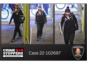 Windsor police have released surveillance photos of a woman wanted in connection with a robbery at a bank in the 100 block of Ouellette Avenue on Nov. 2, 2022.