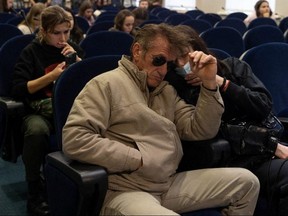 Actor and director Sean Penn attends a press briefing at the Presidential Office in Kyiv, Ukraine Feb. 24, 2022.