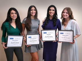 The 2022 Athena Scholarship Fund recipients, from left, Monica Romero, Vanessa Montemurri, Aliyah King and Hannah Lebedyk are shown on Friday, November 18, 2022 at the St. Clair Centre for the Arts.