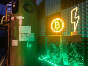 The Bitcoin mining room is seen during the unveiling of The Bitcoin Building at 477 Pelissier Street, Tuesday, November 1, 2022.