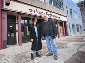 Local architect Jelena Komlenac and realtor Bob Peters are shown at 28 Chatham Street East in downtown Windsor on Tuesday, November 15, 2022. The former bar and restaurant space is being completely renovated and apartment units have been added on the second floor.