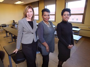 University of Windsor's Cheryl Collier, dean of the faculty of arts, humanities and social science, left, Marium Tolson-Murtty, director for anti-racism and organizational change and associate professor of criminology Natalie Delia Deckard are shown at the institution on Monday, November 7, 2022.