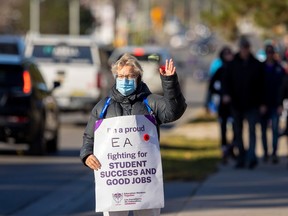 A CUPE worker picketing in London, Ont., on Monday.