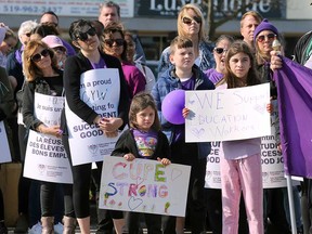 Windsor-Essex education workers represented by CUPE and supporters picket on Nov. 4, 2022.