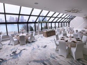 A banquet room overlooking the Detroit River is seen during a grand opening for the new DoubleTree by Hilton Windsor Hotel and Suites on Tuesday, Nov. 29, 2022. (DAN JANISSE/Postmedia Network)