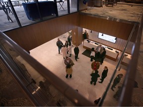 Visitors gather in the lobby during a grand opening for the new DoubleTree by Hilton Windsor Hotel and Suites on Tuesday, Nov. 29, 2022. (DAN JANISSE/Postmedia Network)