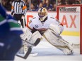 Florida Panthers Roberto Luongo in goal vs Vancouver Canucks during NHL hockey action at Rogers Arena in Vancouver, BC, Jan. 13, 2019.