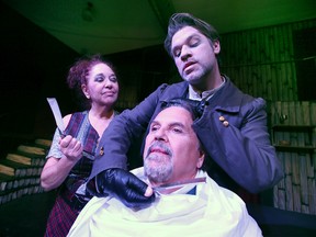 From left: Tracy Attin, Joe Cardinal and Christopher Lawrence Menard during Sweeney Todd's Cardinal Music Production in November 2022 at the KordaZone Theater in Windsor. Taken November 9, 2022.