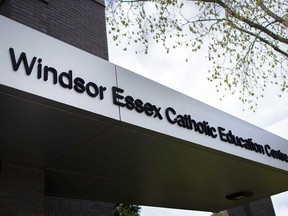 The sign outside the Windsor Essex Catholic District School Board building is shown in this 2021 file photo.