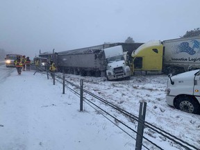 A multi-vehicle collision on Highway 401 between London and Chatham-Kent on Dec. 23, 2022.
