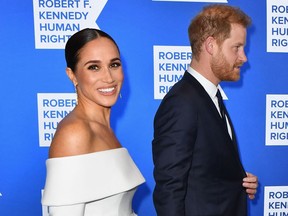 Prince Harry, Duke of Sussex, and Megan, Duchess of Sussex, arrive for the 2022 Ripple of Hope Award Gala at the New York Hilton Midtown Manhattan Hotel in New York City on December 6, 2022. (Photo by ANGELA WEISS/AFP via Getty Images)