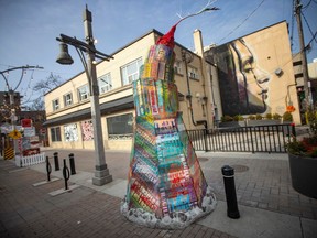A new art installation, mostly made out of recycled materials, can be seen on Maiden Lane in downtown Windsor, on Tuesday, Dec. 20, 2022.