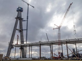 The American side of the Gordie Howe International Bridge, pictured from Detroit, is seen on Thursday, Dec. 15, 2022.