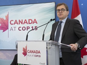 Federal Minister of Natural Resources Jonathan Wilkinson speaks to the media at the COP15 biodiversity conference in Montreal, Monday, Dec. 12, 2022.