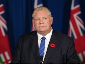 Ontario Premier Doug speaks during a press conference at Queen's Park in Toronto on Nov. 7, 2022.