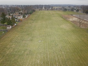 The Fogolar Furlan greenspace that is slated for residential condo development, is seen on Tuesday, Dec. 6, 2022. Byng Road is to the left; the club is the right, west of the parking lot; and E.C. Row Expressway is near the top of the photo.