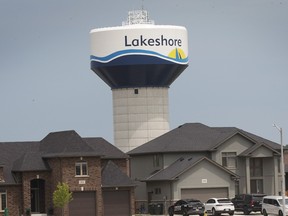 The Lakeshore water tower is shown near a new subdivision on Saturday, May 22, 2021.