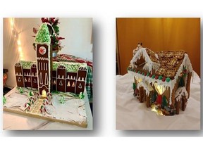 Two gingerbread house entries in the 2021 Battle of the Gingerbreads are seen in this handout photo from the Downtown Windsor Business Improvement Association.