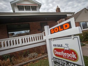 A sold sign is seen in front of a home on the 2200 block of Kildare Road, on Friday, Dec. 2, 2022.