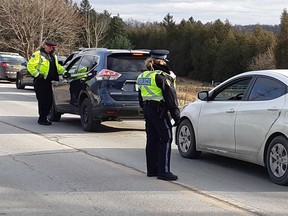 OPP officers in Wellington County conduct a RIDE stop in this 2020 file photo.