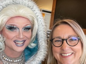 Susan Chamberlain, right, owner of The Book Keeper book store in Sarnia is shown with Amanda Villa who leads the store's Drag Queen Story Time.