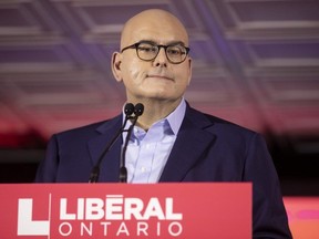 Ontario Liberal Party leader Steven Del Duca delivers remarks at the party's AGM in Toronto, Sunday, Oct. 17, 2021.