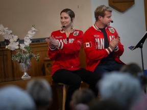 The Amazing Race Canada team of Catherine Wreford Ledlow and Craig Ramsay share their story at Riverside United Church, on Sunday, Jan. 22,  2023.