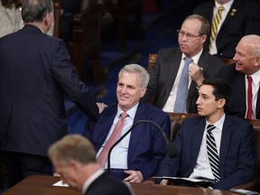 Rep. Kevin McCarthy, R-Calif., listens during the second round of votes for Speaker of the House on the opening day of the 118th Congress at the U.S. Capitol, Tuesday, Jan. 3, 2023, in Washington.
