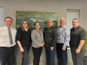 Essex Mayor Sherry Bondy, third from left, was acclaimed chairwoman of the E.L.K. Energy board of directors on Tuesday, Jan. 24, 2023. She is joined by board members, from left, Jeff Scott, a community appointee, Kingsville Deputy Mayor Kimberly DeYong, Essex Deputy Mayor Rob Shepley, Lakeshore Coun. John Kerr and Brandon Chartier, also a community appointee.