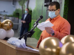 Jeff Sylvestre, owner of Lakepoint Homes, reads the name of the winner of the Dream Home in the annual Brentwood Dream Home Lottery, on Saturday, Jan. 7, 2023.