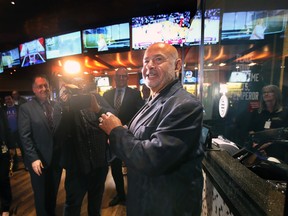 Hall of Fame goaltender Grant Fuhr displays his first-ever bet at Caesars Windsor's new full-service sportsbook on Wednesday, January 11, 2023.